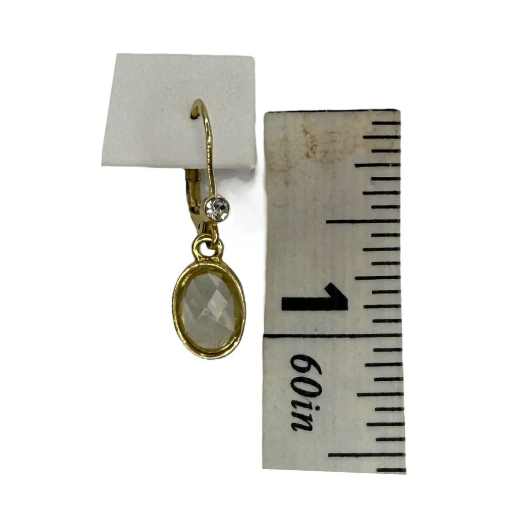 Vintage Gold-Tone Metal Oval Faceted Crystal Dangle Earrings Lever-back Women's - Picture 5 of 6